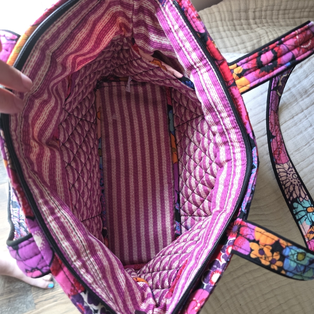 Vera Bradley Lg Colorful Floral Tote Bag Colorful Boho Cotton Purse - Picture 4 of 4